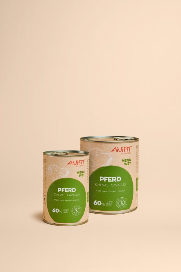 Dosenfutter für Hunde, mit Pferdefleisch